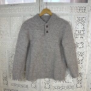 Vtg LL Bean‎ Gray Lambswool Henley Sweater Womens L Retro Cozy Fisherman